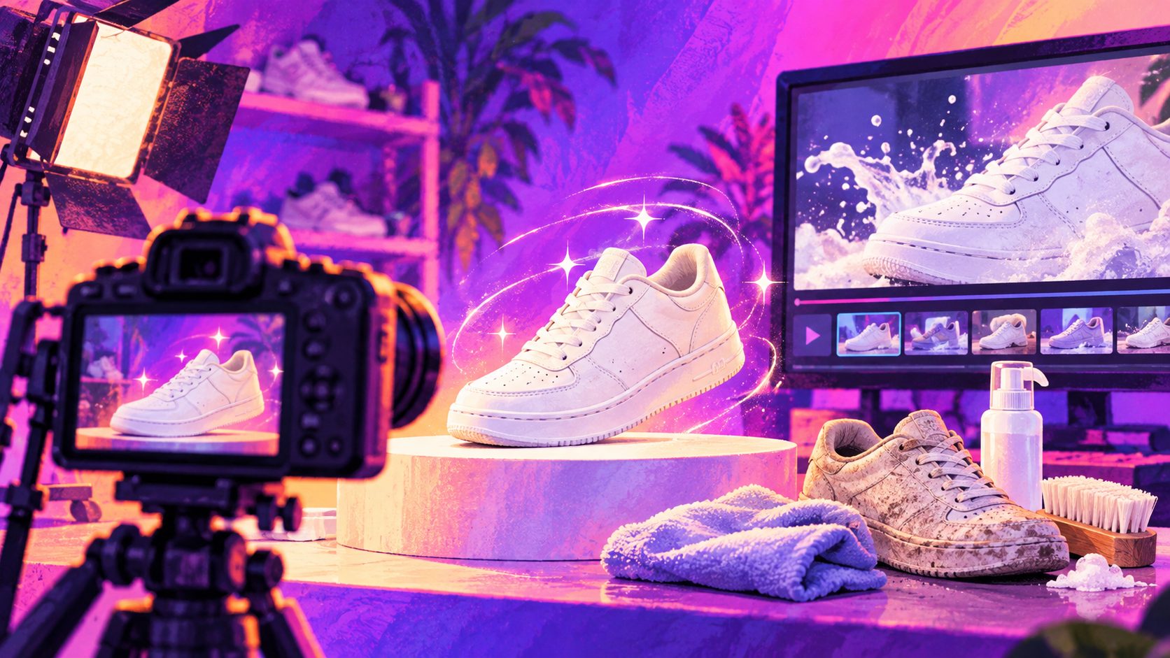 Crear anuncios de video para productos de blanqueamiento de calzado