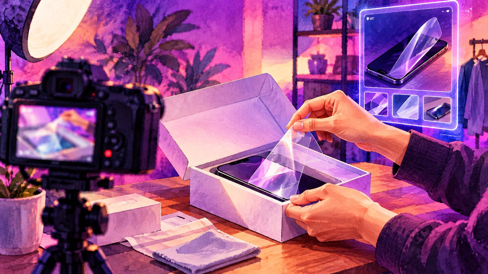 Vidéo unboxing déballage film protecteur IA e-commerce : méthode