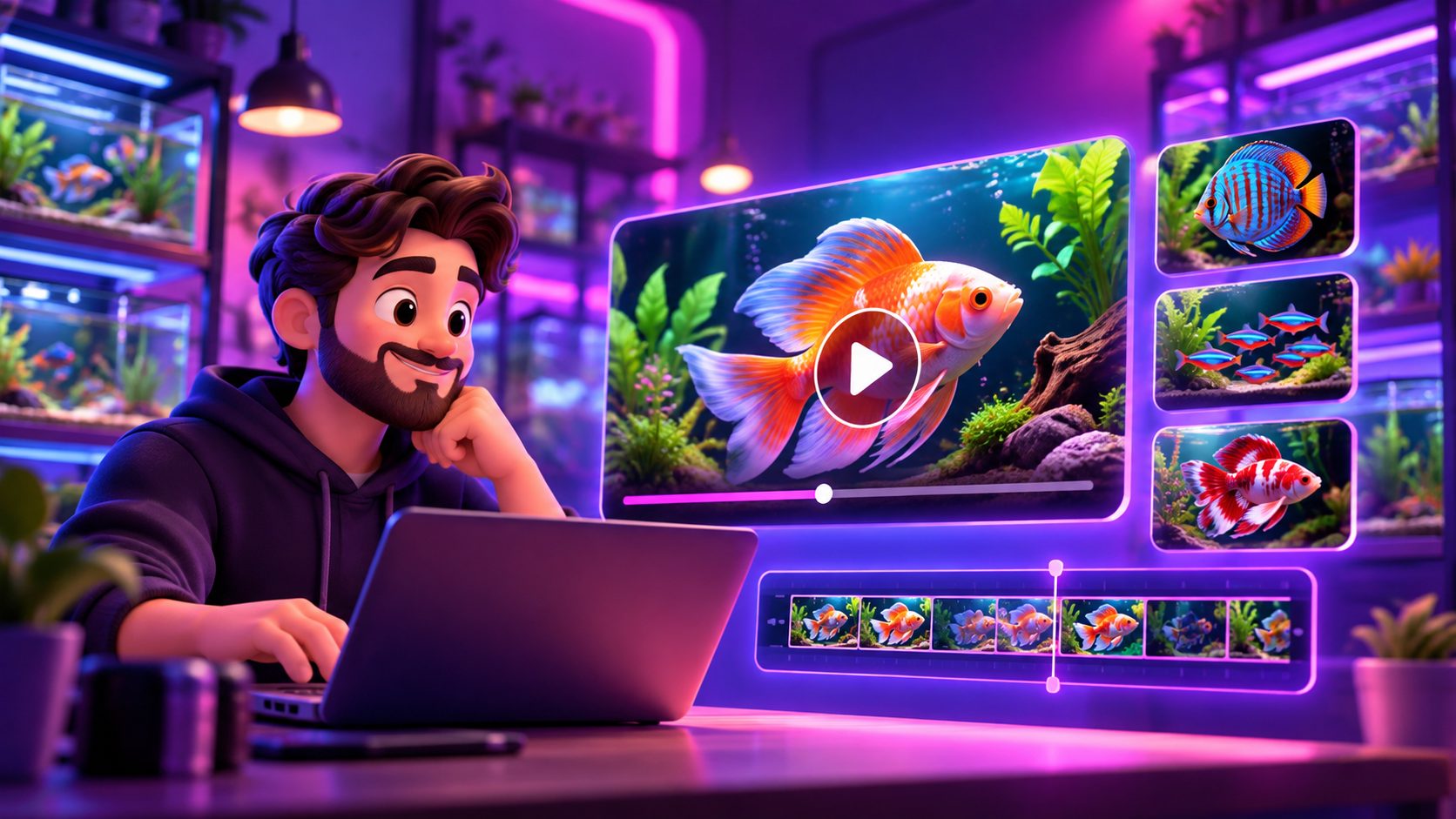 Software para gerar anúncios em vídeo para loja de aquarismo e peixes ornamentais