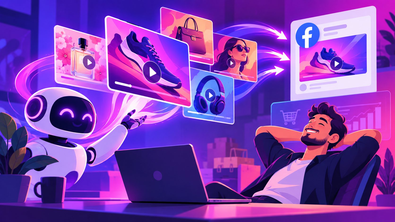 Logiciel création automatique publicité vidéo Facebook e-commerce : méthode anti-fatigue