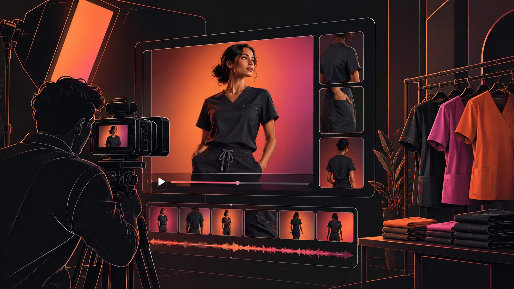 Gerar vídeo de anúncio para ecommerce de uniformes cirúrgicos scrubs
