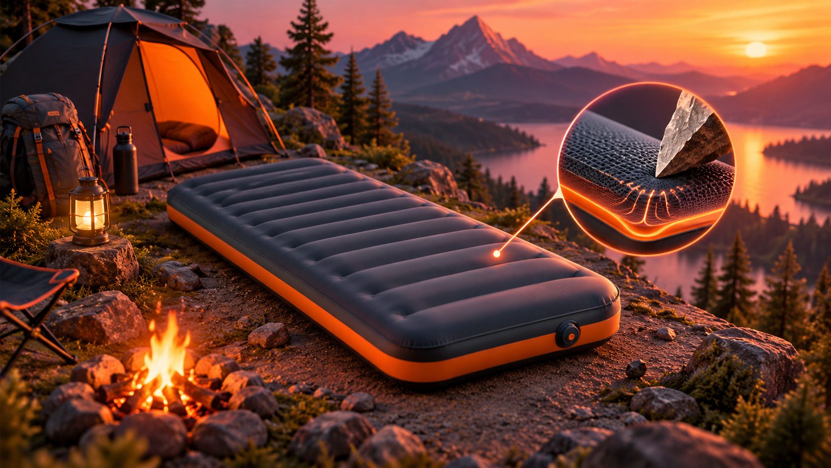 Créer vidéo publicitaire pour matelas gonflable camping anti-crevaison