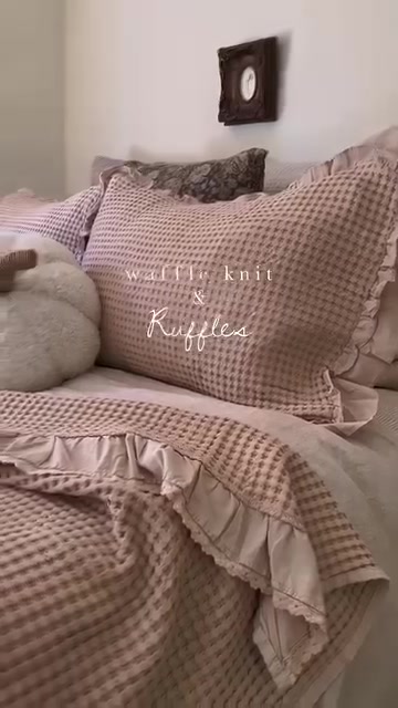 Adding all the waffle knit and ruffles to make this bed cozy🤎 I’m refreshing our bed by adding in all the warm tones and texture for the upcoming season. My friends from @ownkoti_official sent me this