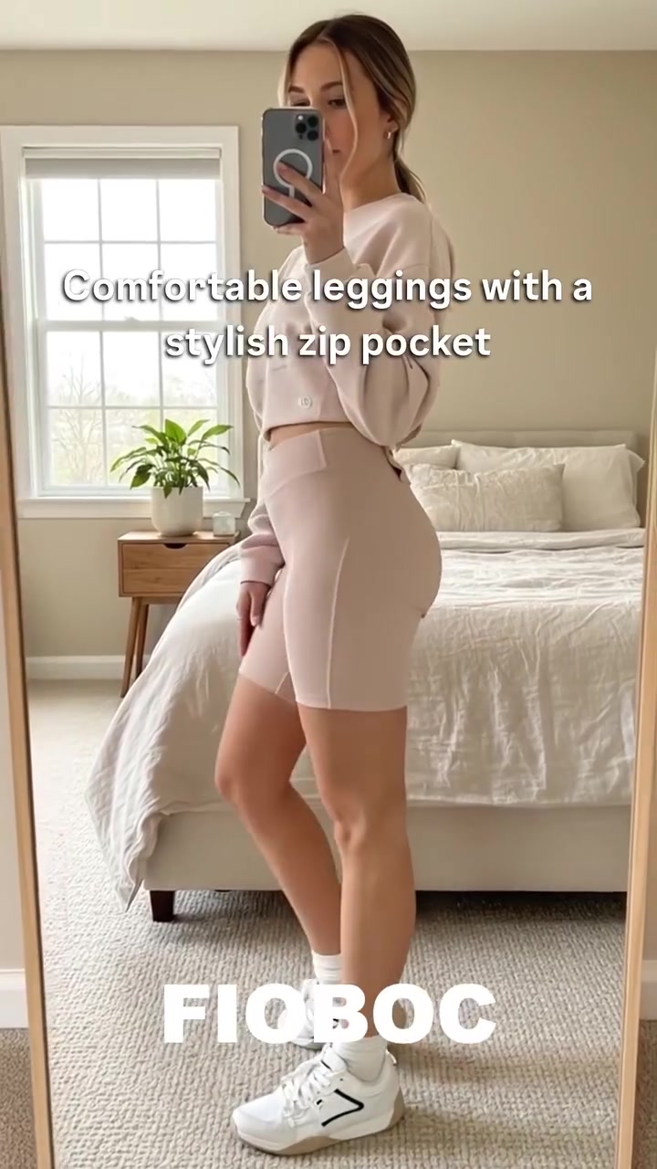 High-waisted shaping shorts. Ultra-soft stretch. Zip pocket for the essentials. Move freely, look effortless. Enjoy Free shipping on your first order! #ModernAthleisure #MoveEffortlessly #StudioToStre
