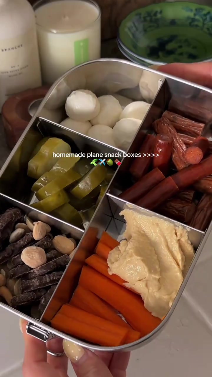 Travel snack box ✈️🍫✨ Building my travel snack box around @Chomps  new chicken sticks!! They come in 3 delish flavors: Original Chicken, Nashville Hot & Savory Breakfast, and they are packed with 12g