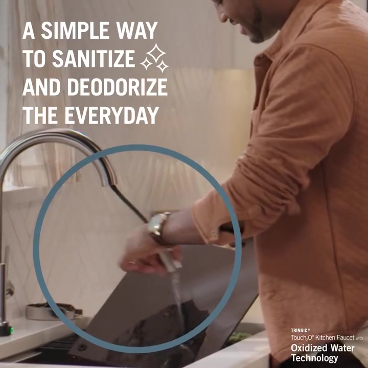 The Trinsic® Touch₂O® Kitchen Faucet with Oxidized Water Technology brings more pristine to your cleaning routine. It effortlessly kills bacteria and viruses on all kinds of everyday items, from kitch
